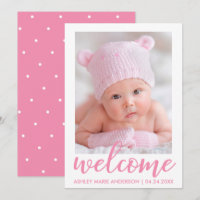 Willkommen Neue Baby Ankündigung Script rosa Punkt