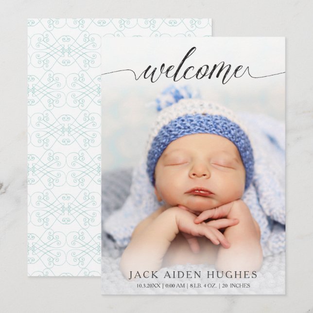 Willkommen Neue Baby Birth Announcement Foto Cards Ankündigung (Vorne/Hinten)