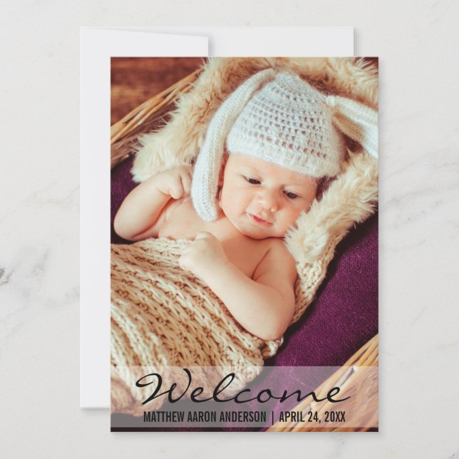 Willkommen Neue Baby Foto Announccard L Ankündigung (Vorderseite)