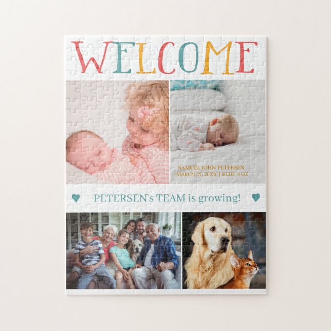 WILLKOMMEN Neue Baby Geburt Custom Foto Collage Fa (Vertikal)