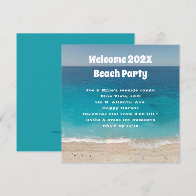 Willkommen neue Jahr Beach Party Einladung (Vorne/Hinten)