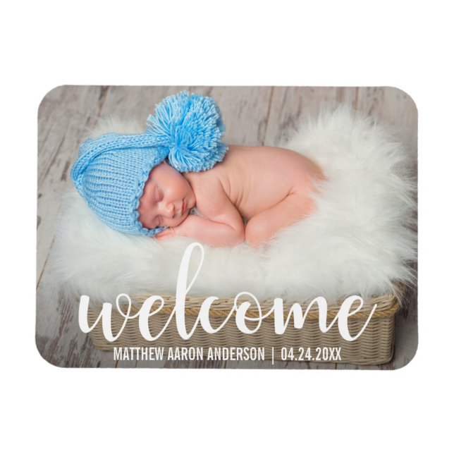 Willkommen Neues Baby Modern Script W Magnet (Horizontal)