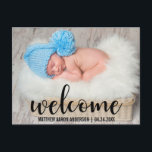 Willkommen Neues Baby Modernes Schwarzes Script Ankündigungspostkarte<br><div class="desc">Willkommen Neue Baby Moderne Ankündigung Postkarte</div>