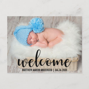 Willkommen Neues Baby Modernes Schwarzes Script Ankündigungspostkarte