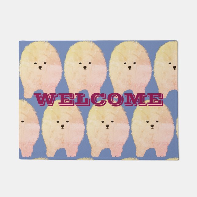 Willkommen Niedlicher Fluffy Spitz Dog Mat Fußmatte (Vorderseite)