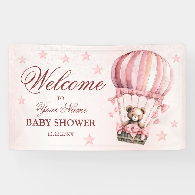Willkommen Niedliches Pink Teddy Bear Hot Air Ball Banner (Horizontal)
