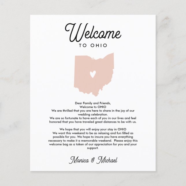 Willkommen OHIO Letter & Itinerary WEDING JEDE FAR (Vorderseite)