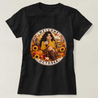 Willkommen Oktober Cozy Fall Shirt, Süße Anime Her T-Shirt