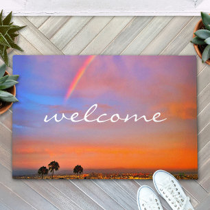 Willkommen Orange Blue Sunset Rainbow Foto Modern Fußmatte