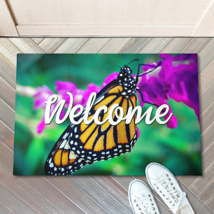 Willkommen Orange Monarch Butterfly Foto farbig Fußmatte