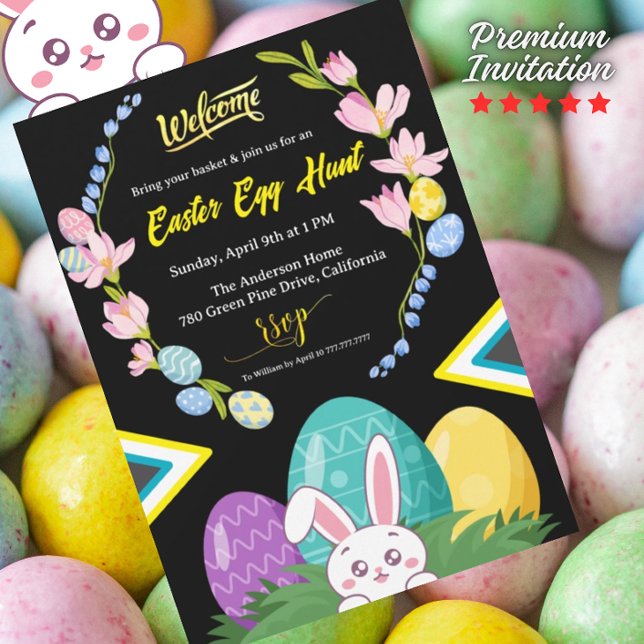 Willkommen Ostereierjagd mit Bunny & Floral Degien Einladung (Von Creator hochgeladen)