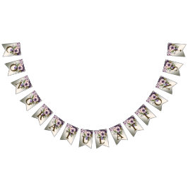 Willkommen Party Lila Rosa Blume Golden Elegant Wimpelkette