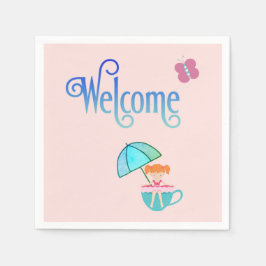 Willkommen Party Teacup Girl Butterfly Square Serviette