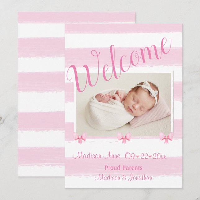 Willkommen Pink Foto Script personalisieren Girly  Ankündigung (Vorne/Hinten)