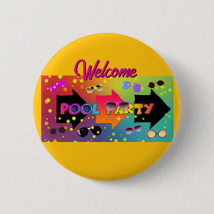 Willkommen Poolparty Gelb Button