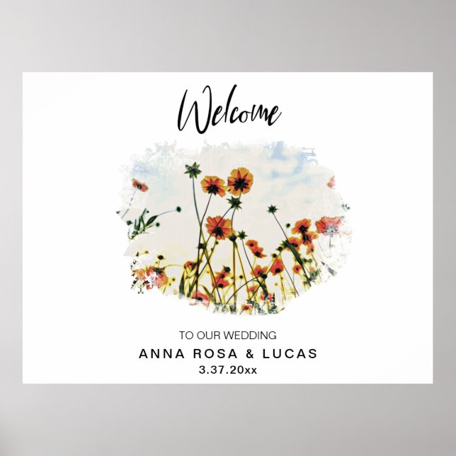 *~* WILLKOMMEN Poppy Floral AR9 Hochzeitszeichen Poster (Vorne)