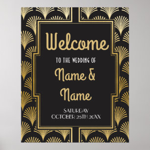 Willkommen Poster Gatsby Art Deco Gold Wedding Pos