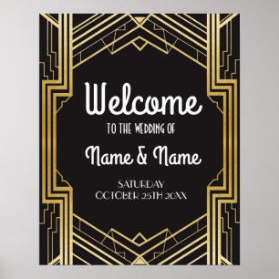 Willkommen Poster Gatsby Art Deco Gold Wedding Pos