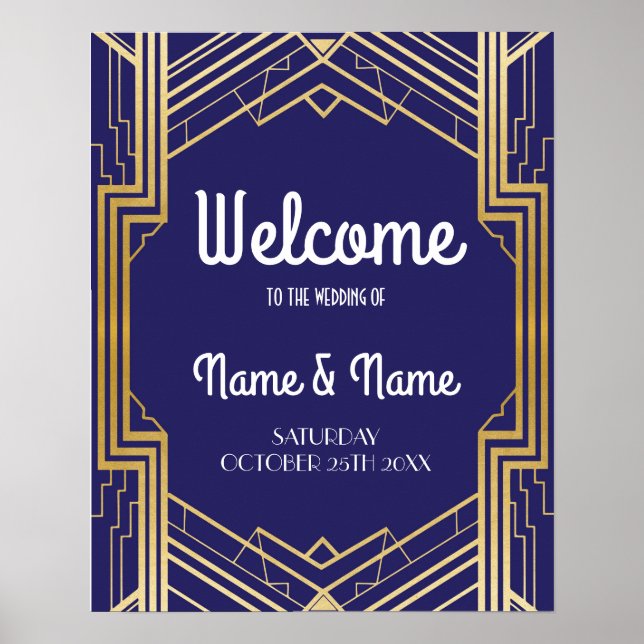 Willkommen Poster Gatsby Art Deco Gold Wedding Pos (Vorne)