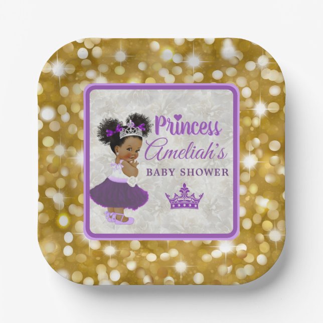 Willkommen Princess Lila & Gold Glitzer Elegante Pappteller (Vorderseite)