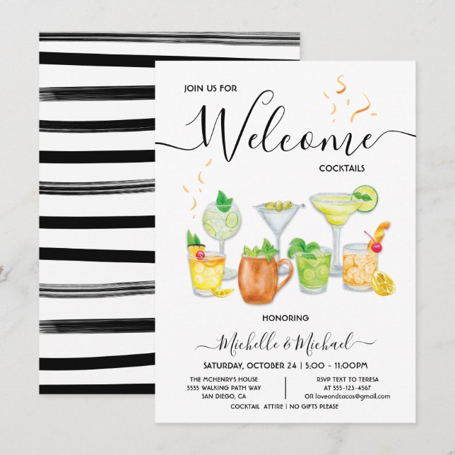 Willkommen Probe Verlobung Cocktail Party Einladung (Vorne/Hinten)
