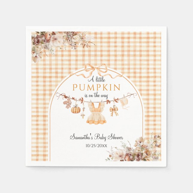 Willkommen Pumpkin Girl Modern Fall Baby Dusche Serviette (Vorderseite)