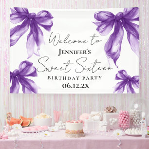 Willkommen Purple Bow Coquette Schrift Sweet 16 Banner