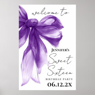 Willkommen Purple Bow Coquette Schrift Sweet 16 Poster