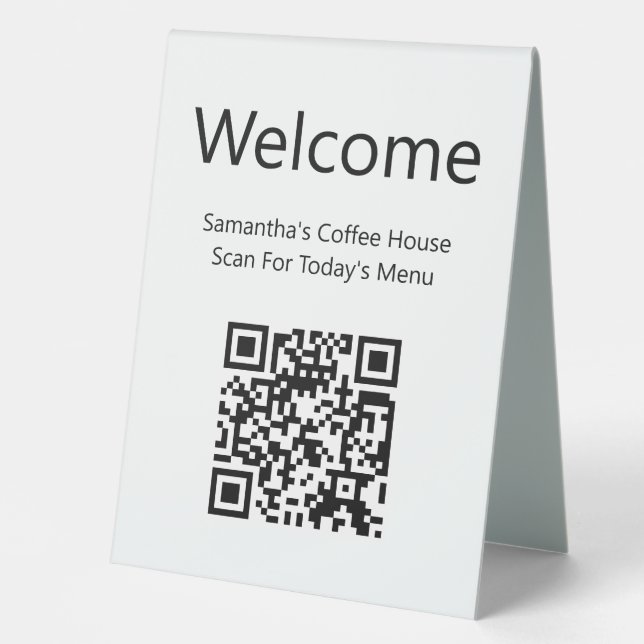 Willkommen QR-Code für Schwarz und Weiß im Menü Tischaufsteller (Vorderseite)