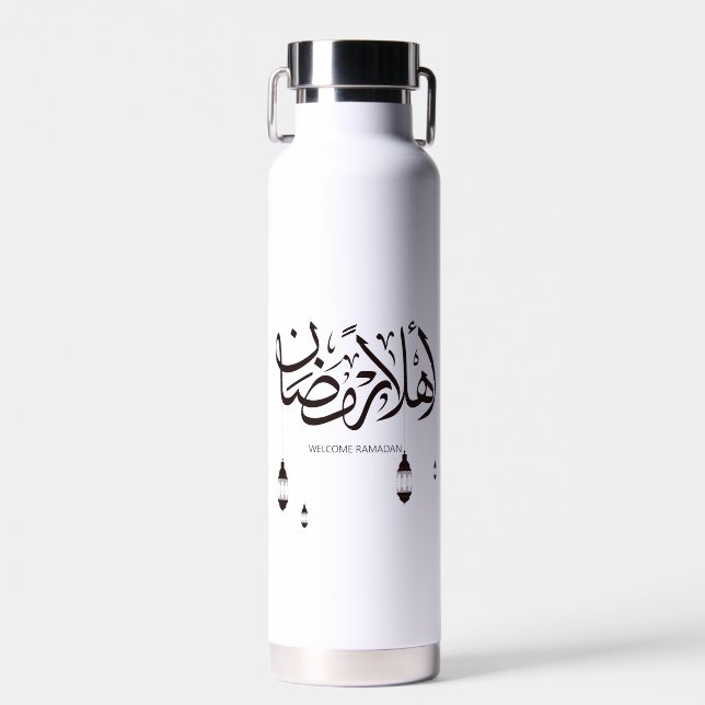 Willkommen Ramadan, Arabische Kalligraphie Trinkflasche (Vorne)
