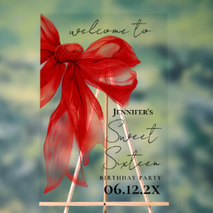 Willkommen Red Bow Coquette Script Sweet 16  Acrylschild