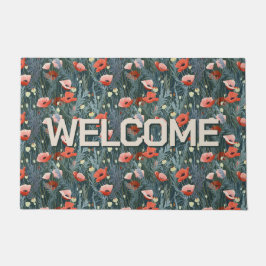 Willkommen Red Poppy Meadow Fußmatte
