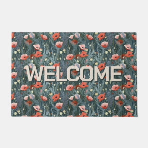 Willkommen Red Poppy Meadow Fußmatte