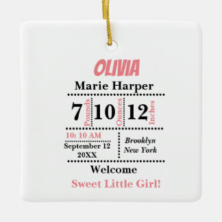Willkommen rosa Neue Baby Mädchen Personalisierter Keramikornament