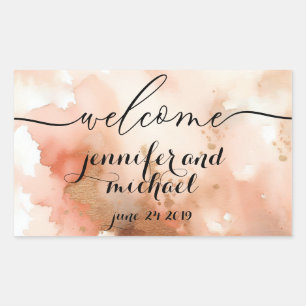 Willkommen RoseGold Wasserfarben-Hochzeit Rechteckiger Aufkleber
