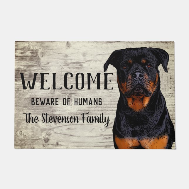 Willkommen Rottweiler Hund Tierfamilie Name Zuhaus Fußmatte (Vorderseite)