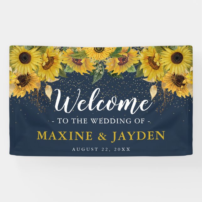 Willkommen Rustikale Sonnenblume, Marine & Gold Ho Banner (Horizontal)