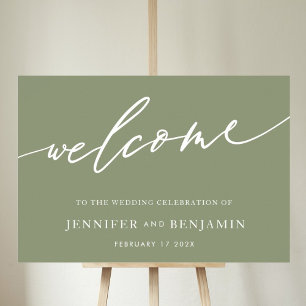 willkommen Sage Green Calligraphy Simple Wedding Poster