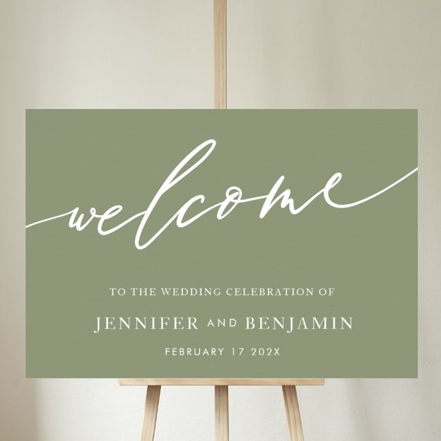willkommen | Sage Green Calligraphy Simple Wedding Poster (Von Creator hochgeladen)