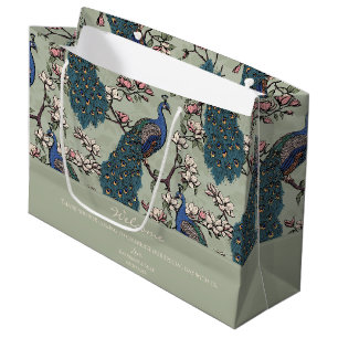 Willkommen Sage Green Floral Pfauen Große Geschenktüte