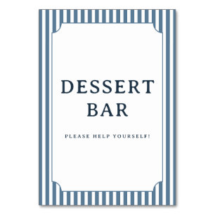 Willkommen Schild für Dessertbar mit blauen Streif Tischnummer