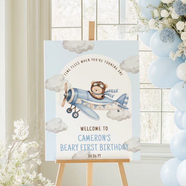 Willkommen Schild Teddybär Flugzeug zum ersten Geb (Von Creator hochgeladen)