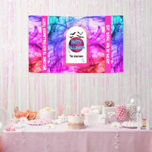 Willkommen Schwarz Lila Vollmond Fledermäuse Frohe Banner