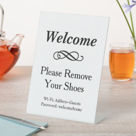 Willkommen Schwarz und Weiß Bitte Schuhe entfernen Sockelschild