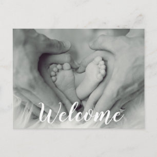 Willkommen Script Overlay Foto Baby Neuborn Birth Ankündigungspostkarte