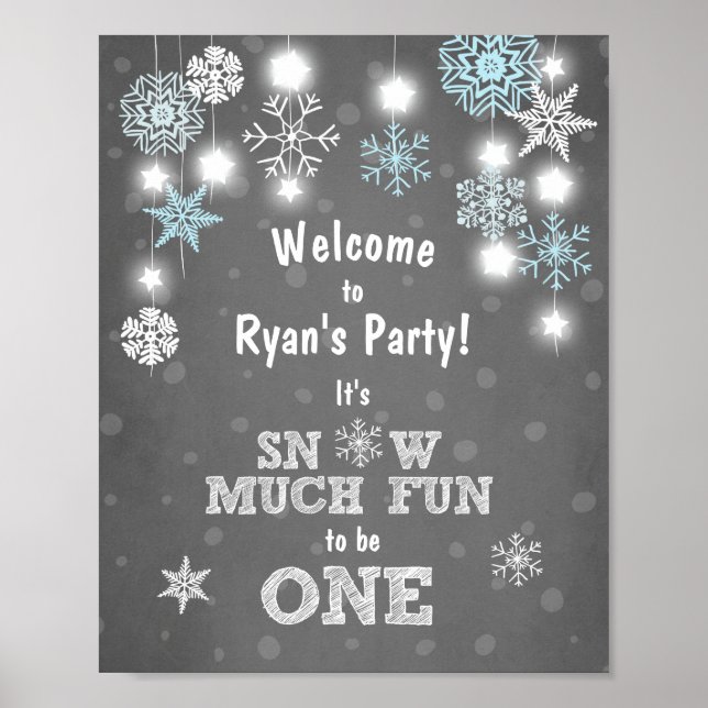 Willkommen Sign Blue Schneeflocken Schnee viel Spa Poster (Vorne)