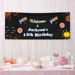 Willkommen Sign Boys Dart Gun Birthday Party Liefe Banner