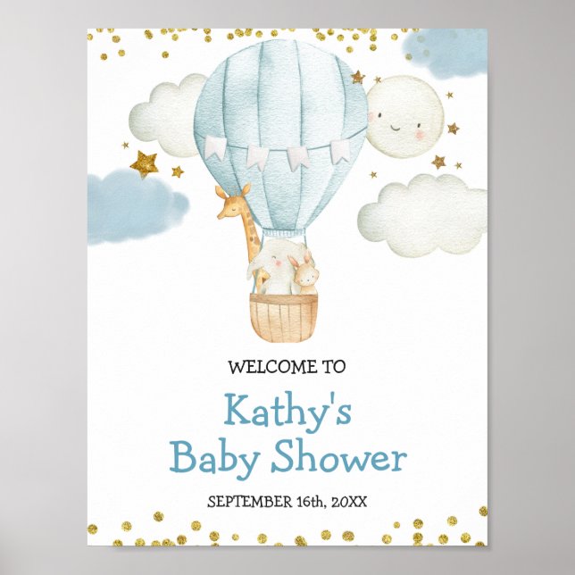 Willkommen Sign Hot Air Ballon Jungle Baby Dusche Poster (Vorne)