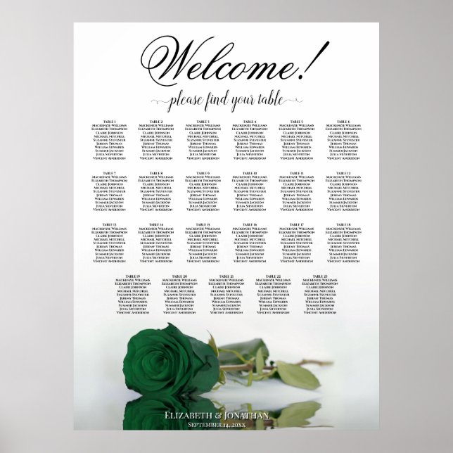 Willkommen! Smaragdgrüne Rose 23 Tisch Sitzordnung Poster (Vorne)