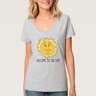 Willkommen Sonne Damen Basic V-Ausschnitt T-Shirt